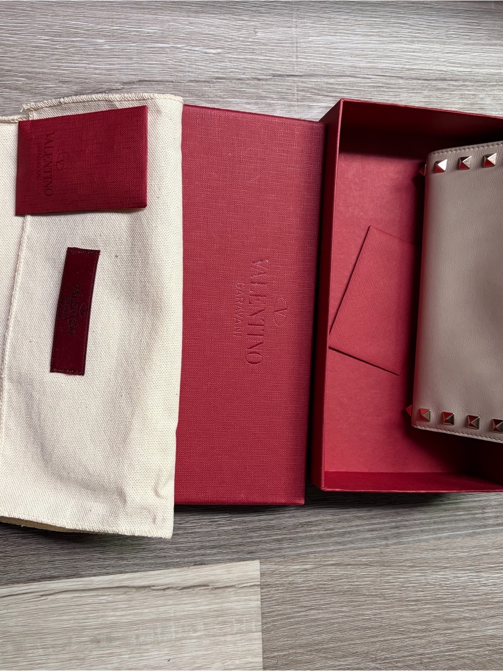 Valentino Rockstud Leather Wallet - Taupe with Gold Studs